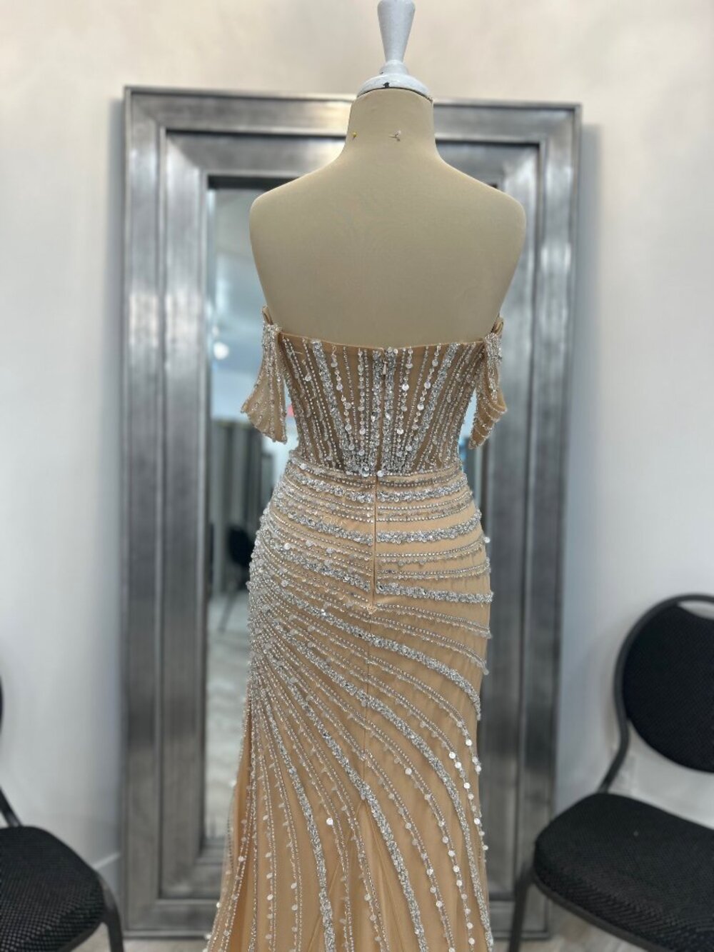 Clarisse 811106 Nude Silver Beaded Prom Pageant Evening Gown Multiple Sizes - Picture 3 of 8